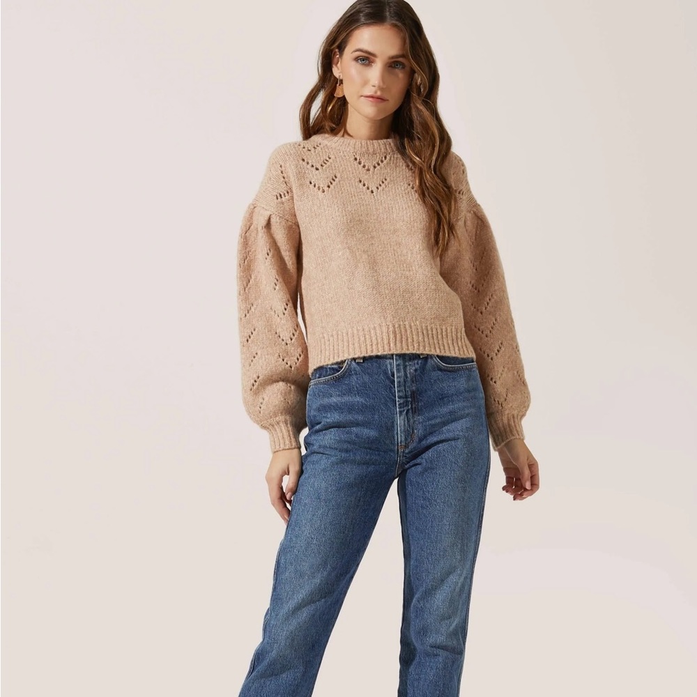 NWT Astr the Label | Neutral | Puff Sleeve | Pointelle | Sweater | Medium